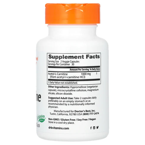 Image of Acetyl-L-Carnitine (500mg) 60caps supplement facts